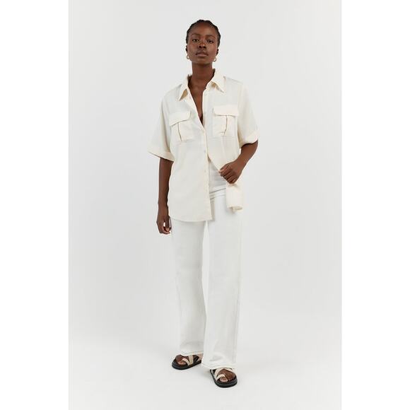 DISSH Amelia Short Sleeve Button-up Shirt Top - S Off White - Picture 3 of 6